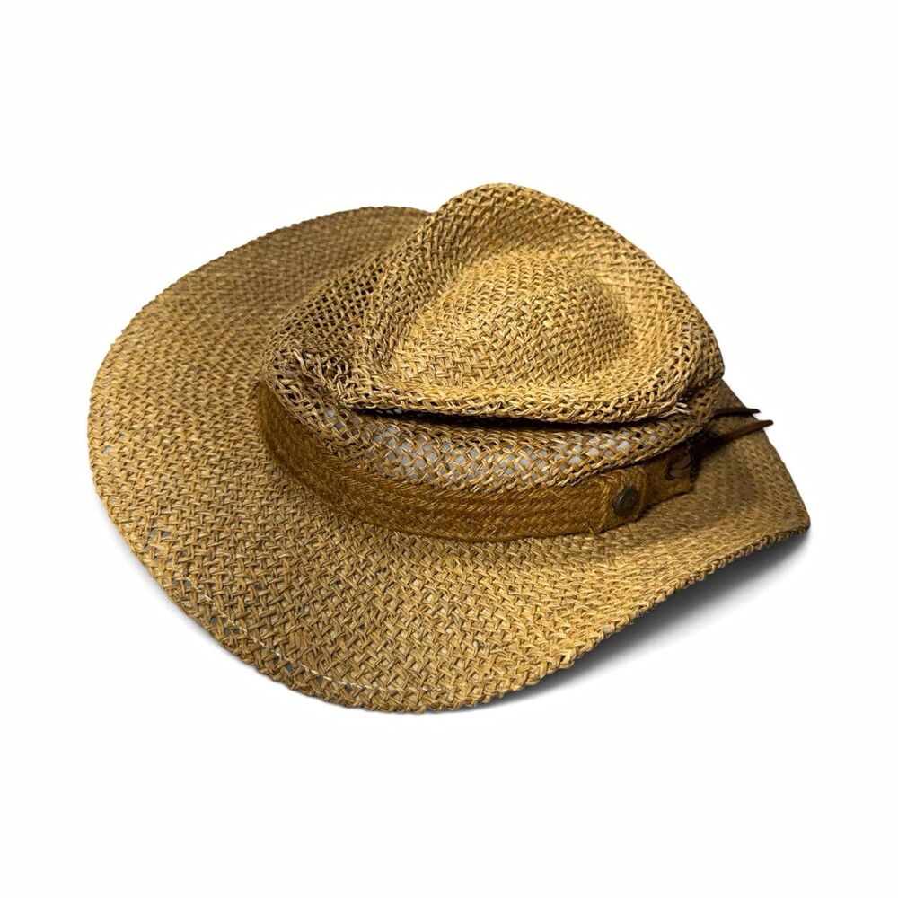 Vintage DPC Tan Straw Cowboy Hat Wide Brim Solid Western L/XL Spring/Summer